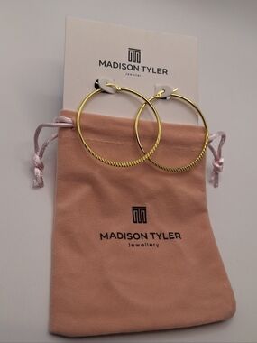 Madison Tyler Gold Hoop Earrings Textured Minimalist Hoops NWT Pouch Included